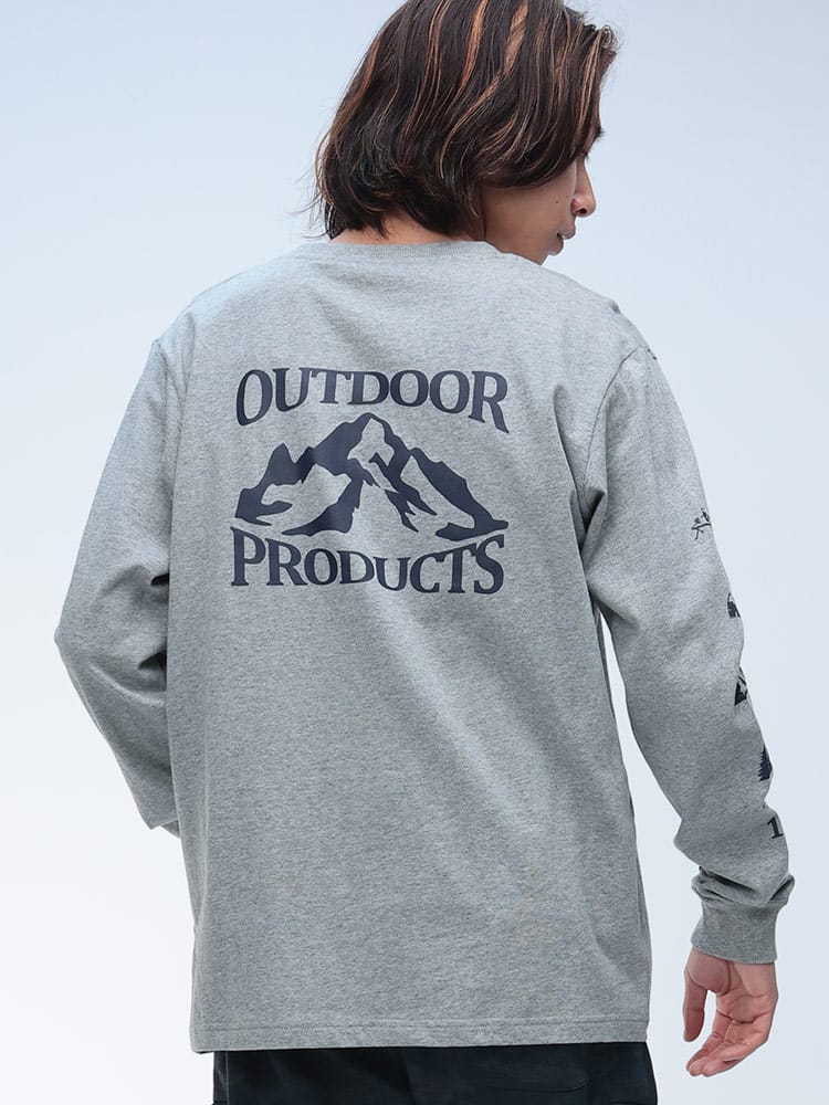 OUTDOOR PRODUCTS (アウトドアプロダクツ) 綿天竺 袖プリント クルーネック 長袖 Tシャツ C5522ED12
