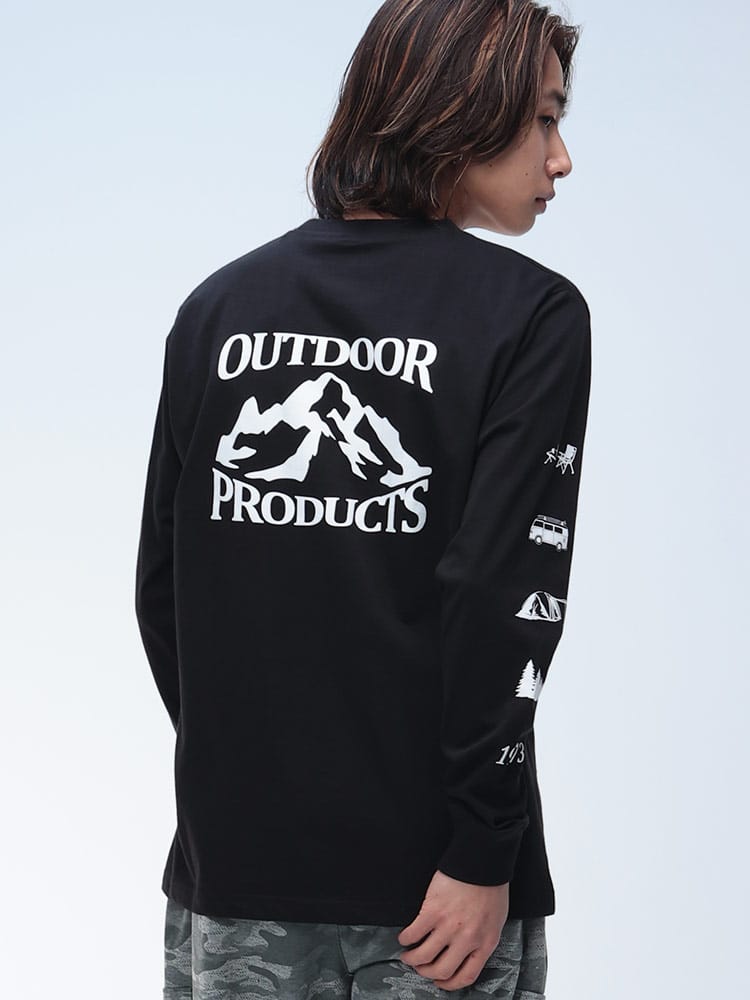 OUTDOOR PRODUCTS (アウトドアプロダクツ) 綿天竺 袖プリント クルーネック 長袖 Tシャツ C5522ED12