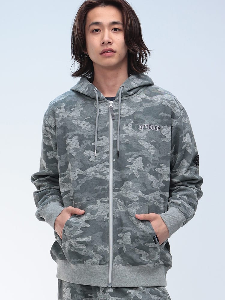 OUTDOOR PRODUCTS (アウトドアプロダクツ) 迷彩柄 ロゴ フルジップ 