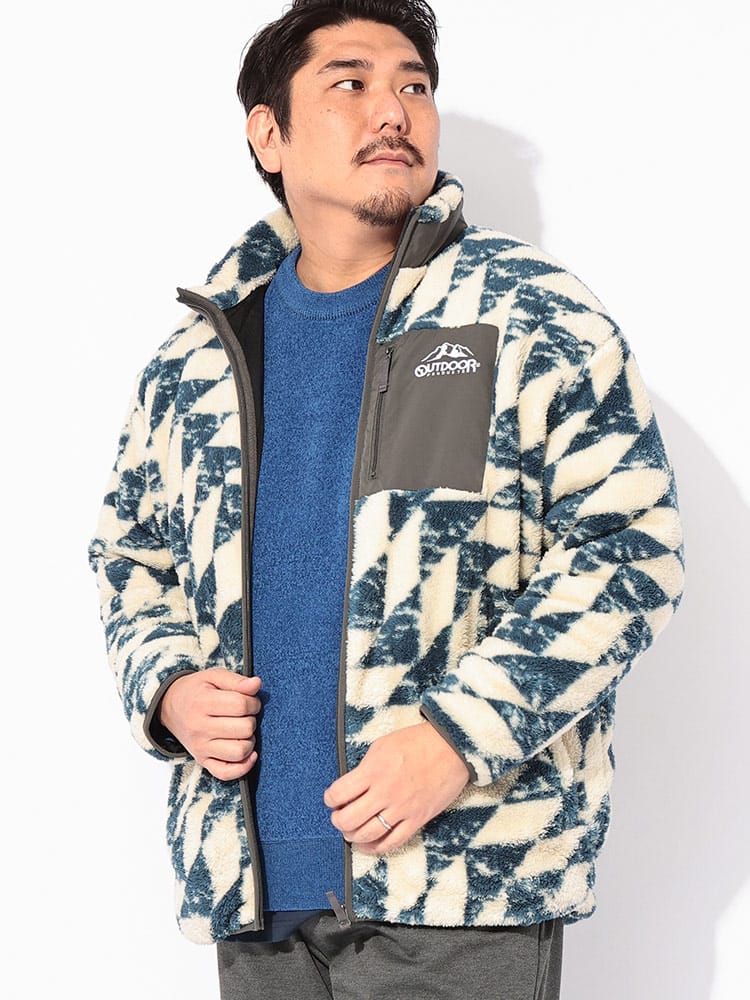 ジャケット ボアフリース 裏メッシュ 総柄 フルジップ アウター ブルゾン ボア 大きいサイズ メンズ