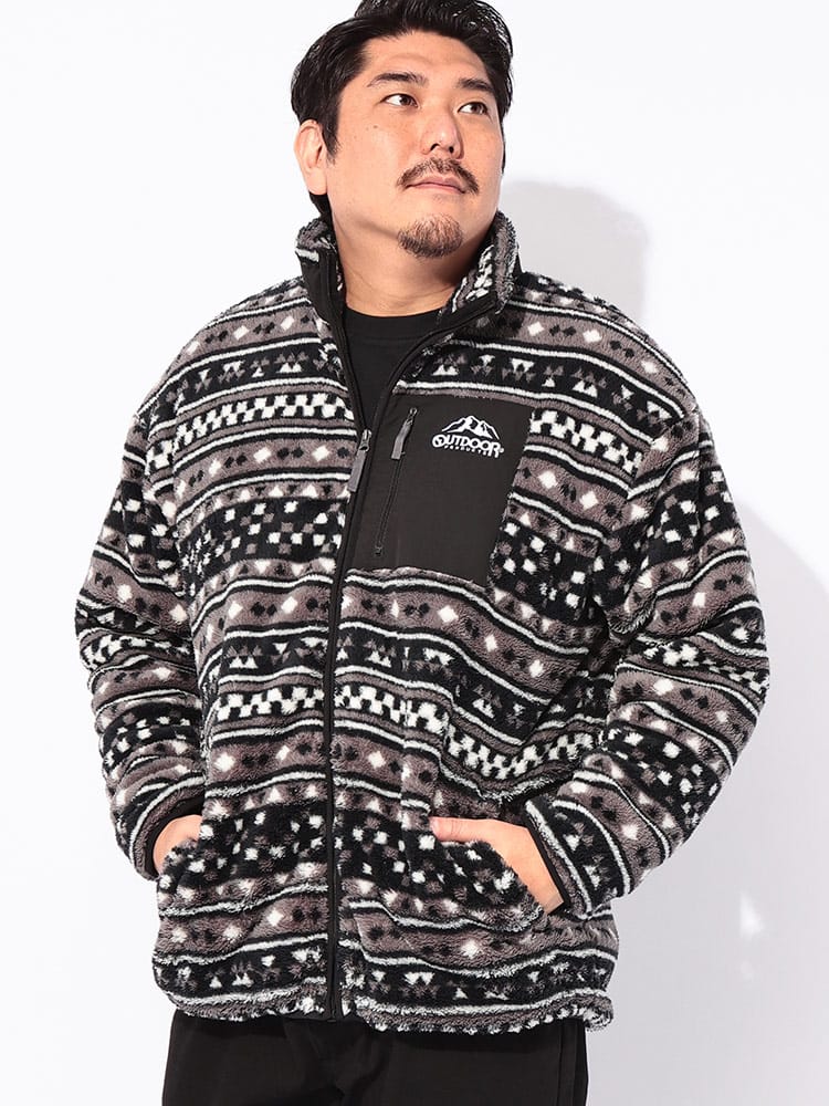 ジャケット ボアフリース 裏メッシュ 総柄 フルジップ アウター ブルゾン ボア 大きいサイズ メンズ