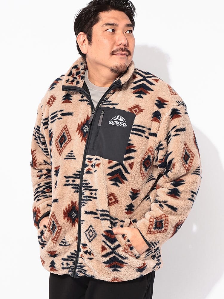 ジャケット ボアフリース 裏メッシュ 総柄 フルジップ アウター ブルゾン ボア 大きいサイズ メンズ