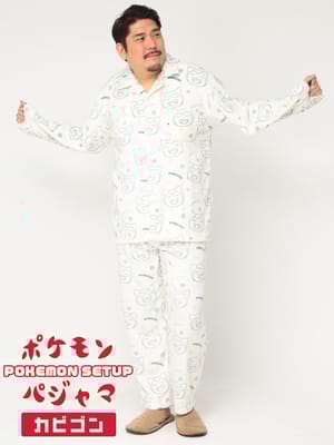 POKEMON ポケモン ルームウェア 上下セット カビゴン総柄 フリース 前ボタン パジャマ 部屋着 保温性 ふんわり 暖かい もこもこ 大きいサイズ メンズ