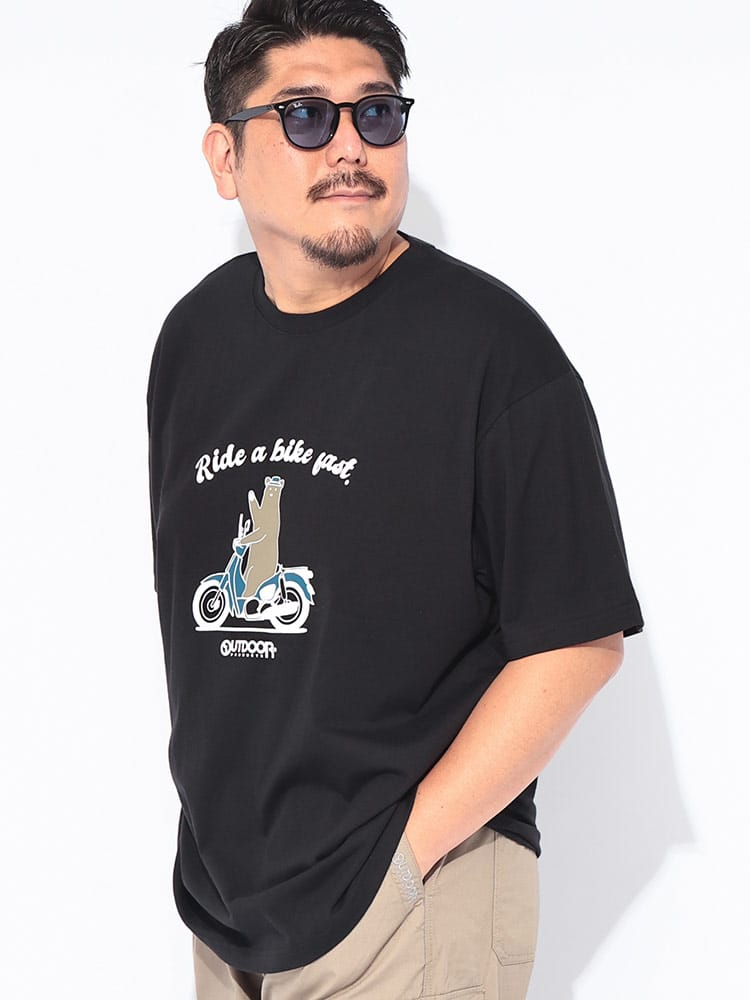 Tシャツ 半袖 メンズ 大きいサイズ コットン100％ バイクベアープリント クルーネック カットソー トップス コットン クルー プリント 春 夏