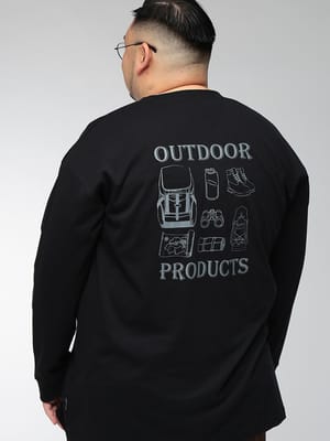 Tシャツ 長袖 メンズ 大きいサイズ 天竺 アウトドアバックプリント クルーネック ロングスリーブ カットソー トップス ロンT プリント 丸首 秋 冬 春