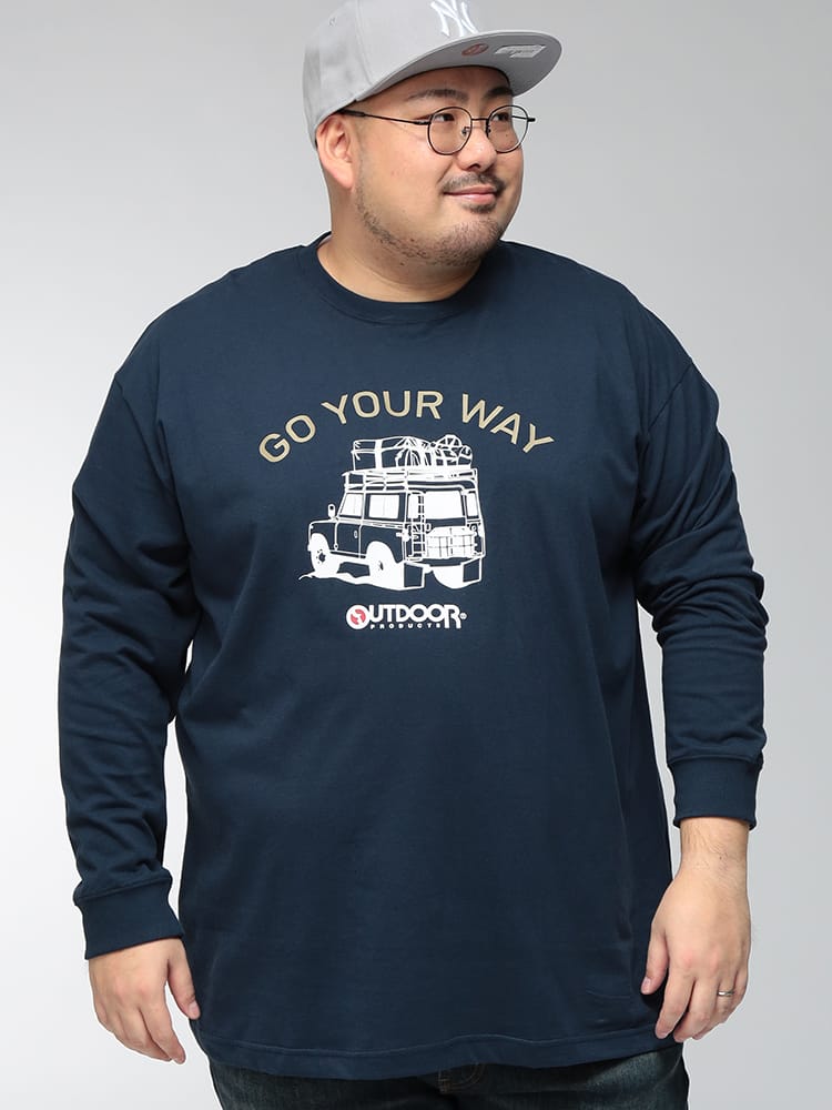 Tシャツ 長袖 メンズ 大きいサイズ 天竺 車プリント クルーネック ロングスリーブ カットソー トップス ロンT プリント 丸首 秋 冬 春