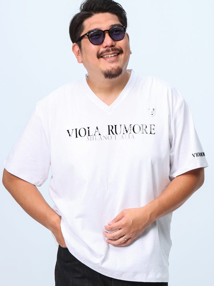 在庫処分 返品交換不可 半袖 Ｔシャツ ストレッチ フロントロゴ Vネック オーバーステッチ トップス 大きいサイズ メンズ