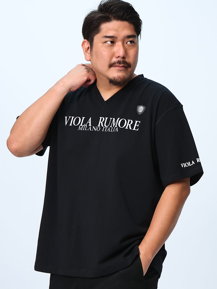 半袖 Ｔシャツ ストレッチ フロントロゴ Vネック オーバーステッチ トップス 大きいサイズ メンズ