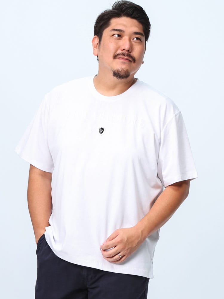 在庫処分 返品交換不可 半袖 Ｔシャツ ストレッチ フロッキー＆ラメ オーバーステッチ トップス Tシャツ 半袖 クルー 大きいサイズ メンズ