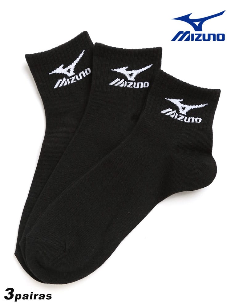 大きいサイズ メンズ MIZUNO (ミズノ) 消臭 リブ ロゴ ショートソックス 靴下 黒 3足セット