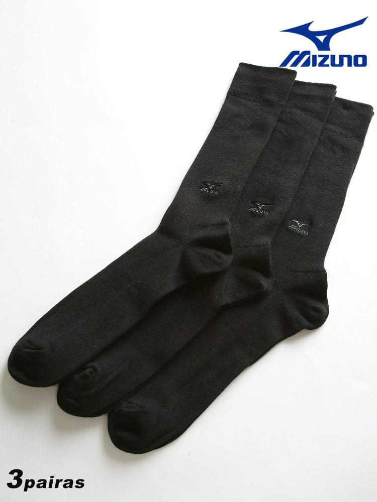 大きいサイズ メンズ MIZUNO (ミズノ) 消臭 リブ クルーソックス 靴下 3足セット 28-30cm BLACK