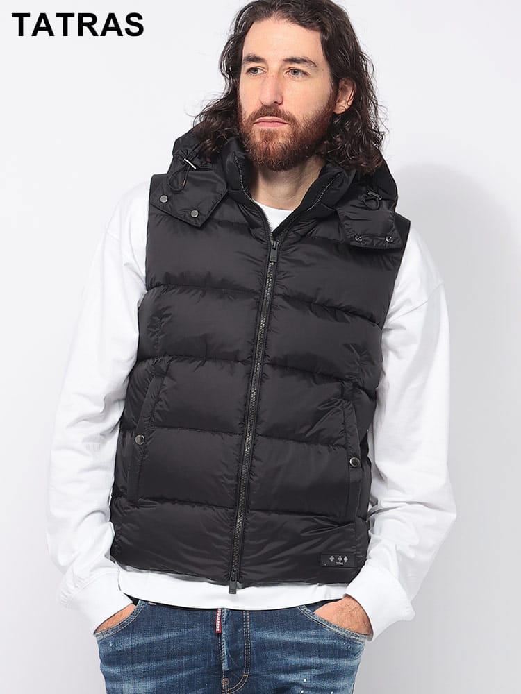 TATRAS (タトラス) フード着脱 セミシャイニー ダウンベスト POSEIDONE TRPOSEIDONE4 メンズ