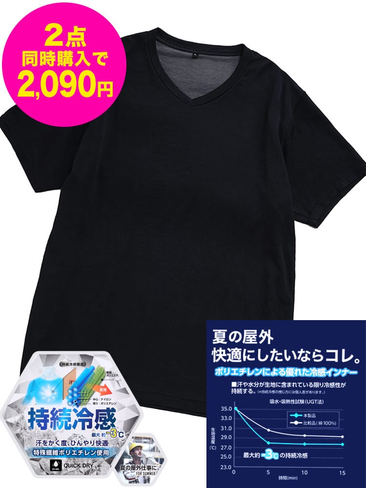 大きいサイズ メンズ SAKAZEN (サカゼン) BODY-X 持続冷感 Vネック 半袖 Tシャツ 5L 6L