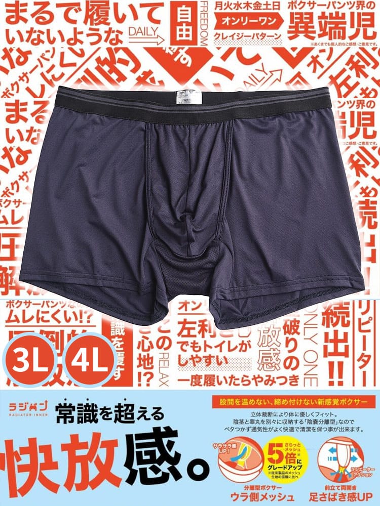 ラジパン 無地 ムレにくい 前開き メッシュ 分離型 ボクサーパンツ 3L 4L as アズ 大きいサイズ メンズ 