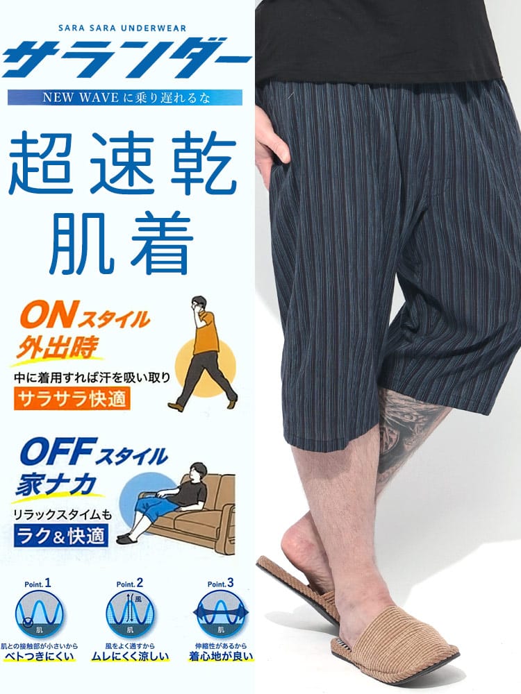 ステテコ パンツ サランダー 綿100％ 爽やかクレープ 先染め 肌着 下着 部屋着 ルームパンツ 七分丈 パジャマ 春 夏 大きいサイズ メンズ