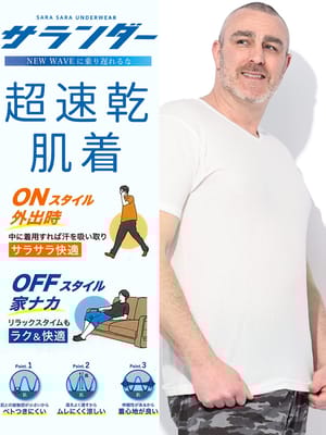 半袖 Tシャツ サランダー 吸水速乾 ストレッチ さらさら Vネック 肌着 下着 インナー アンダーウェア 春 夏 大きいサイズ メンズ