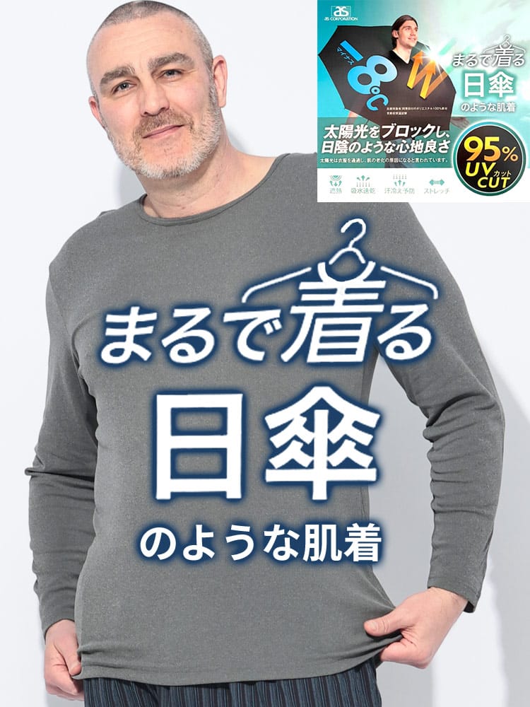長袖 Tシャツ 着る日傘 95％UVカット 吸水速乾 クルーネック 肌着 下着 インナー アンダーウェア 春 夏 大きいサイズ メンズ