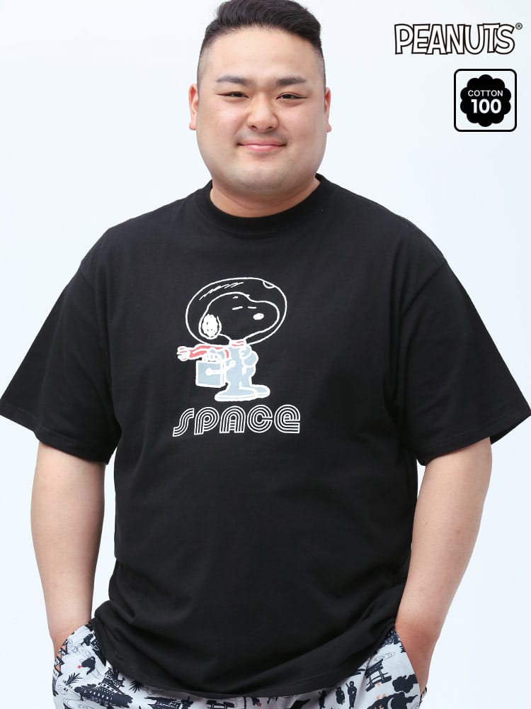 大きいサイズ メンズ PEANUTS (ピーナッツ) SNOOPY スヌーピー スペースプリント クルーネック 半袖 Tシャツ