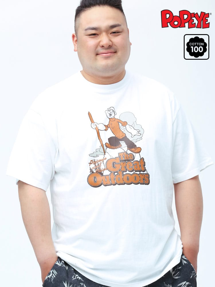 大きいサイズ メンズ POPEYE (ポパイ) 綿100％ ポパイプリント クルーネック 半袖 Tシャツ