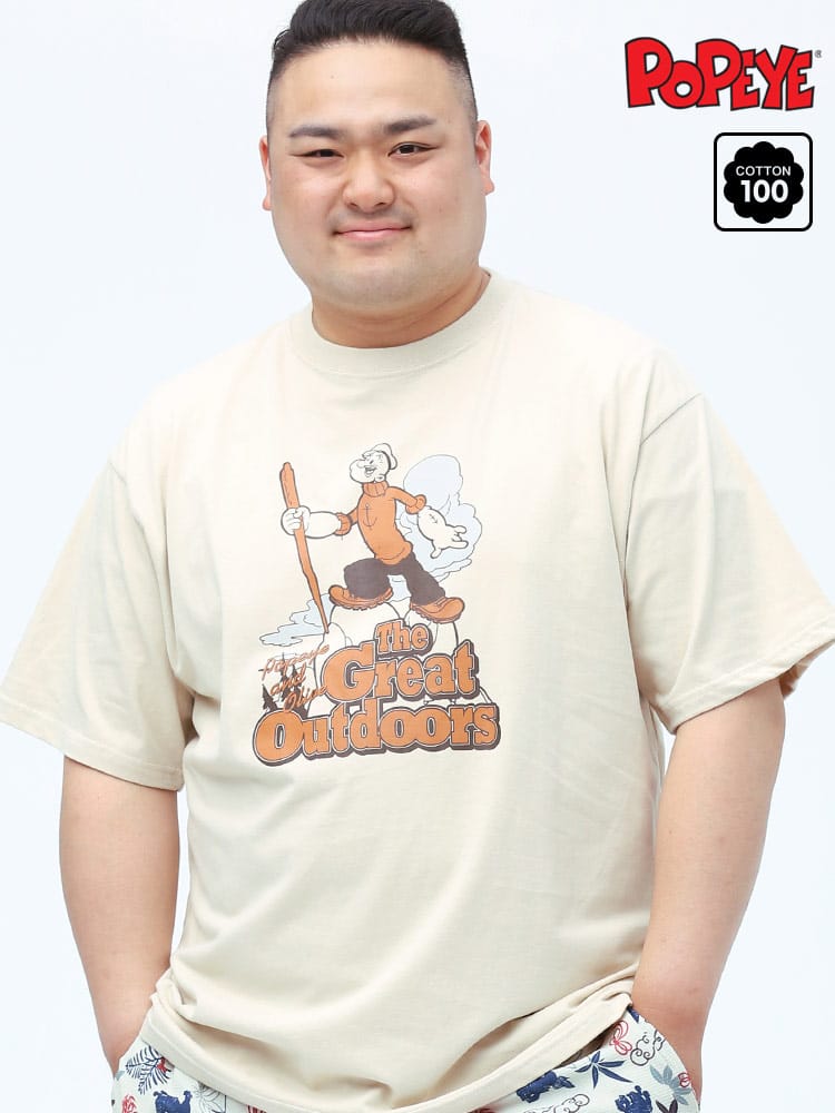 大きいサイズ メンズ POPEYE (ポパイ) 綿100％ ポパイプリント クルーネック 半袖 Tシャツ