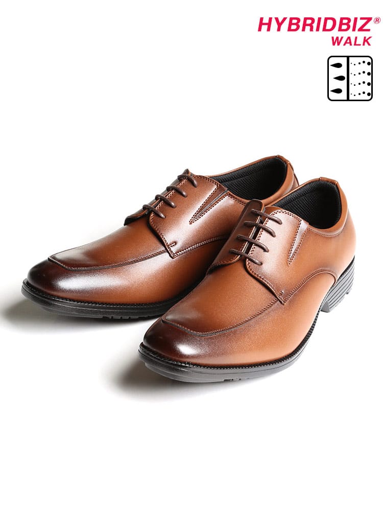 大きいサイズ メンズ HYBRIDBIZ (ハイブリッドビズ) HYBRIDBIZ WALK 消臭加工 防シワ 軽量 吸水速乾 レザー Uチップ 外羽根 シューズ ビジネスシューズ