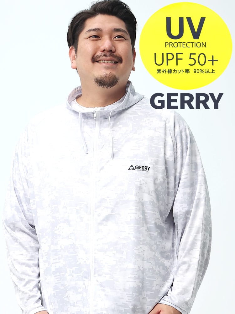 大きいサイズ メンズ GERRY ジェリー UVカット 迷彩 フルジップ 長袖 ラッシュガード 水着 マリンウェア スイムウェア サーフウェア プール 海