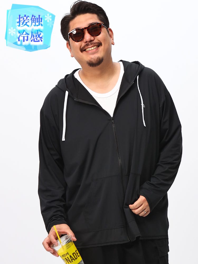 ラッシュパーカー 冷感 UVケア ワンポイントロゴ フルジップ トップス ラッシュガード 海 プール 大きいサイズ メンズ