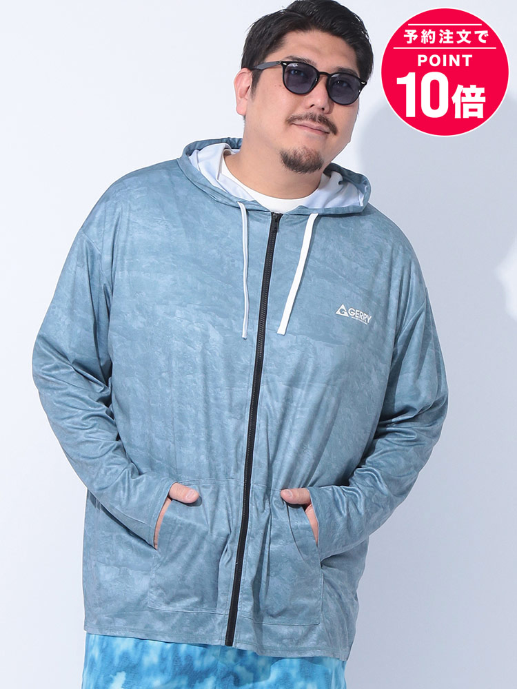 【予約販売】5月下旬より順次発送予定 水着 ラッシュガード ストレッチ 総柄 フルジップ ラッシュパーカー トップス フード レジャー 大きいサイズ メンズ