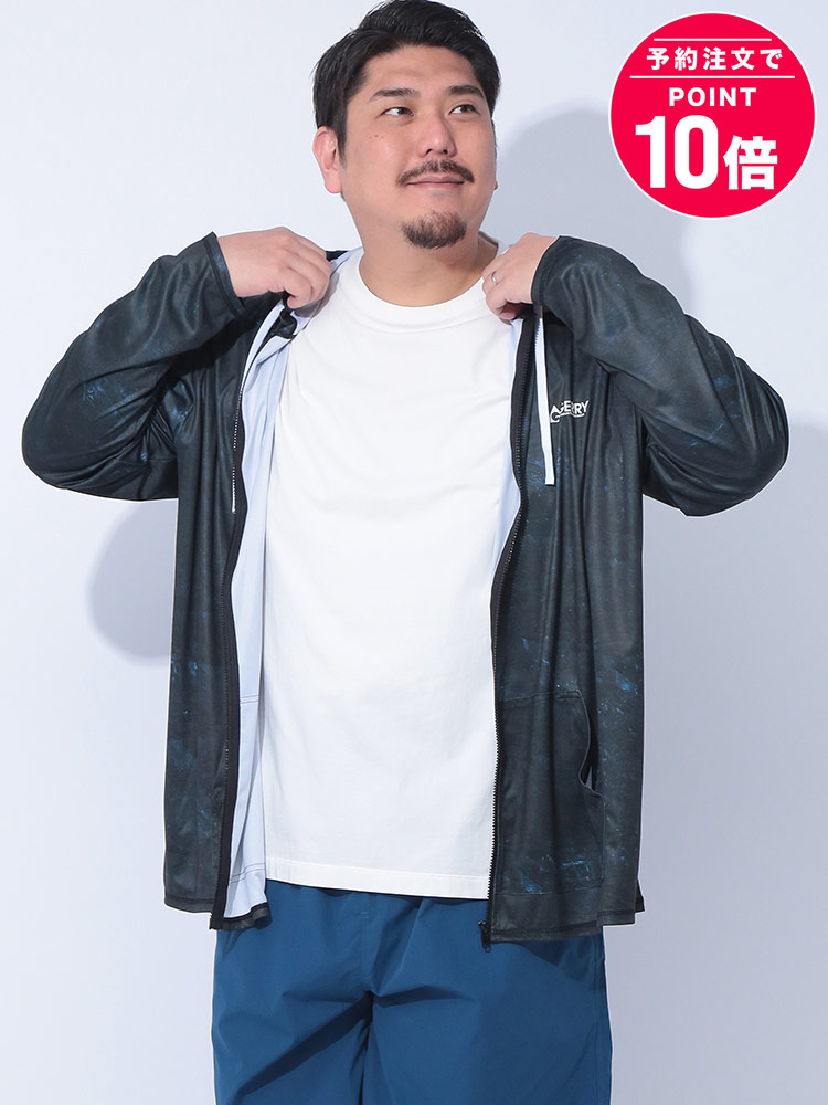 【予約販売】5月下旬より順次発送予定 水着 ラッシュガード ストレッチ 総柄 フルジップ ラッシュパーカー トップス フード レジャー 大きいサイズ メンズ
