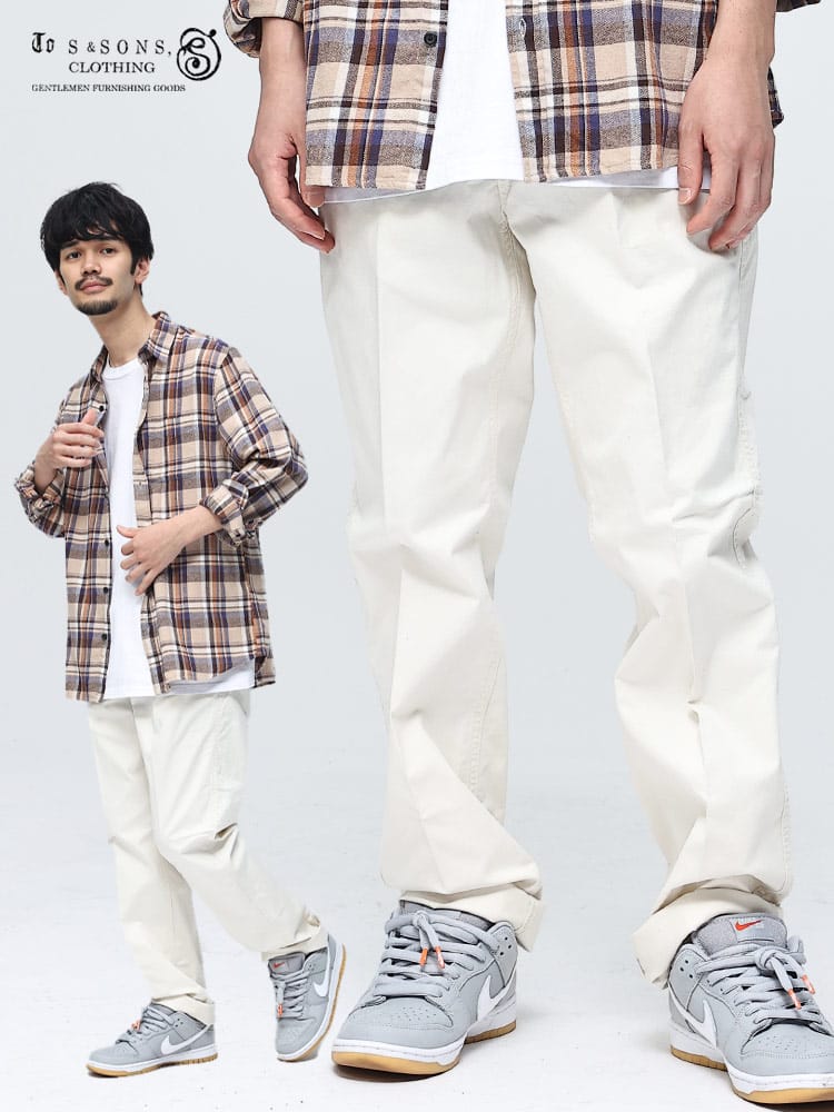 S＆SONS (エスアンドサンズ) ストレッチ 無地 ノータック チノパンツ