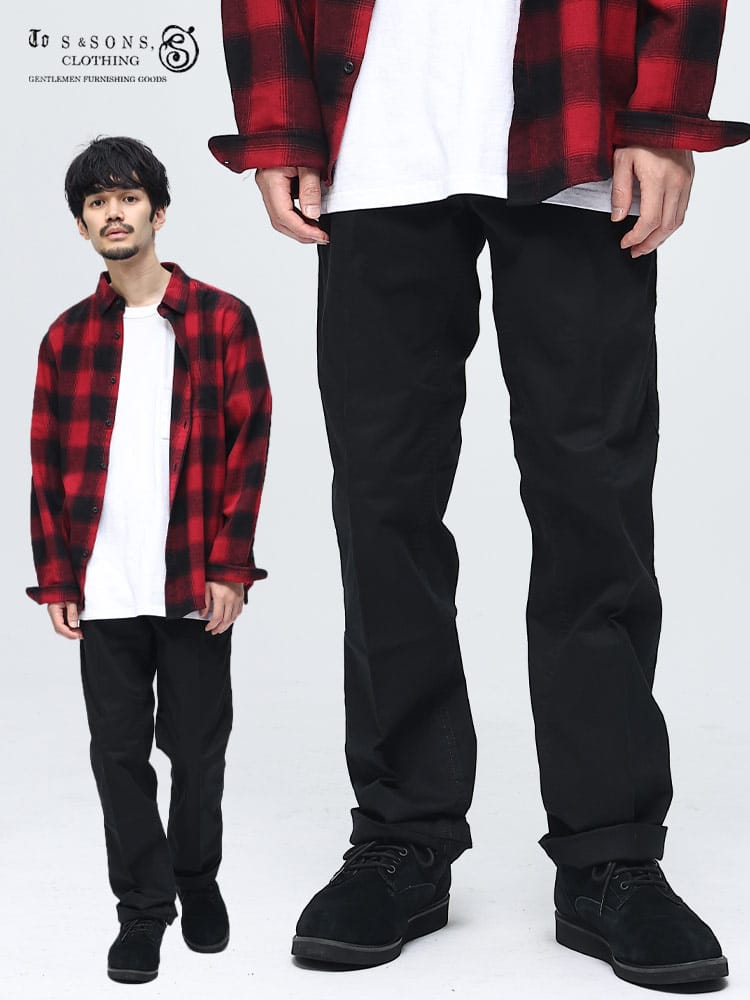 S＆SONS (エスアンドサンズ) ストレッチ 無地 ノータック チノパンツ