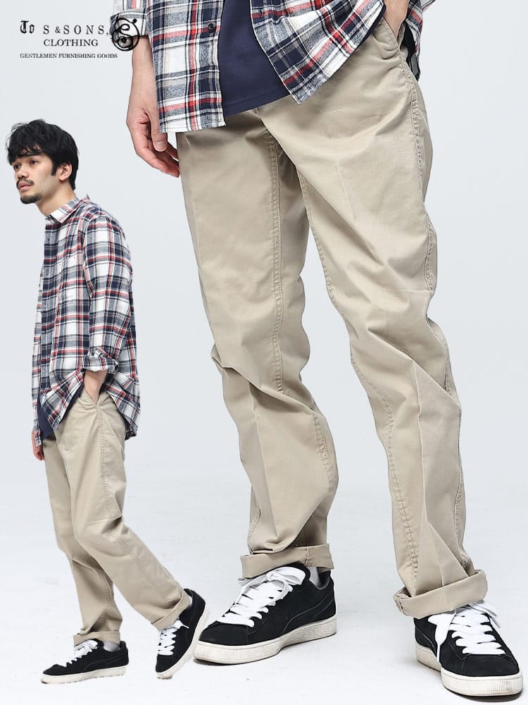 S＆SONS (エスアンドサンズ) ストレッチ 無地 ノータック チノパンツ