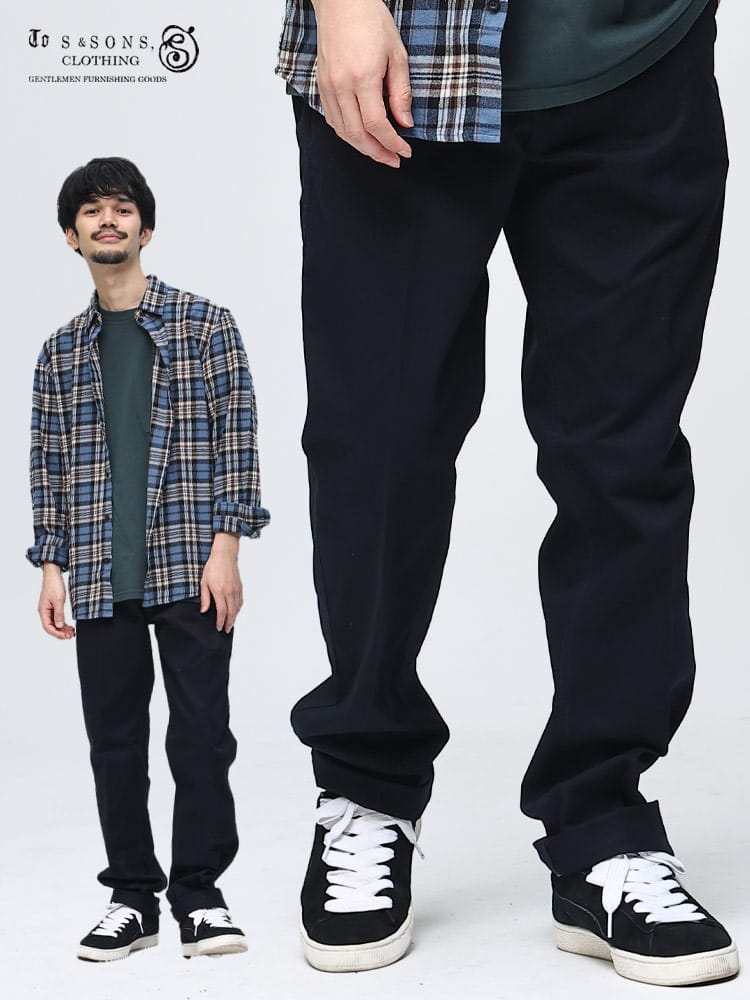 S＆SONS (エスアンドサンズ) ストレッチ 無地 ノータック チノパンツ
