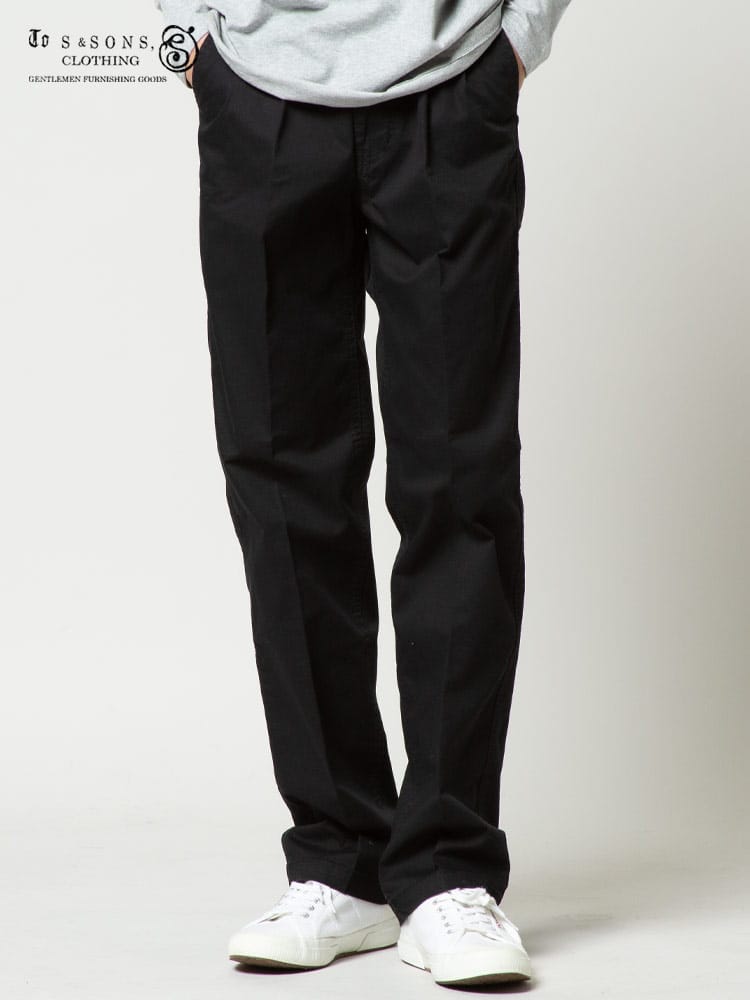 S＆SONS (エスアンドサンズ) ストレッチ 無地 ツータック チノパンツ