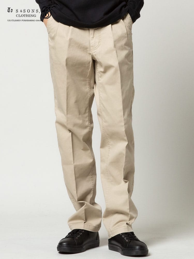 S＆SONS (エスアンドサンズ) ストレッチ 無地 ツータック チノパンツ