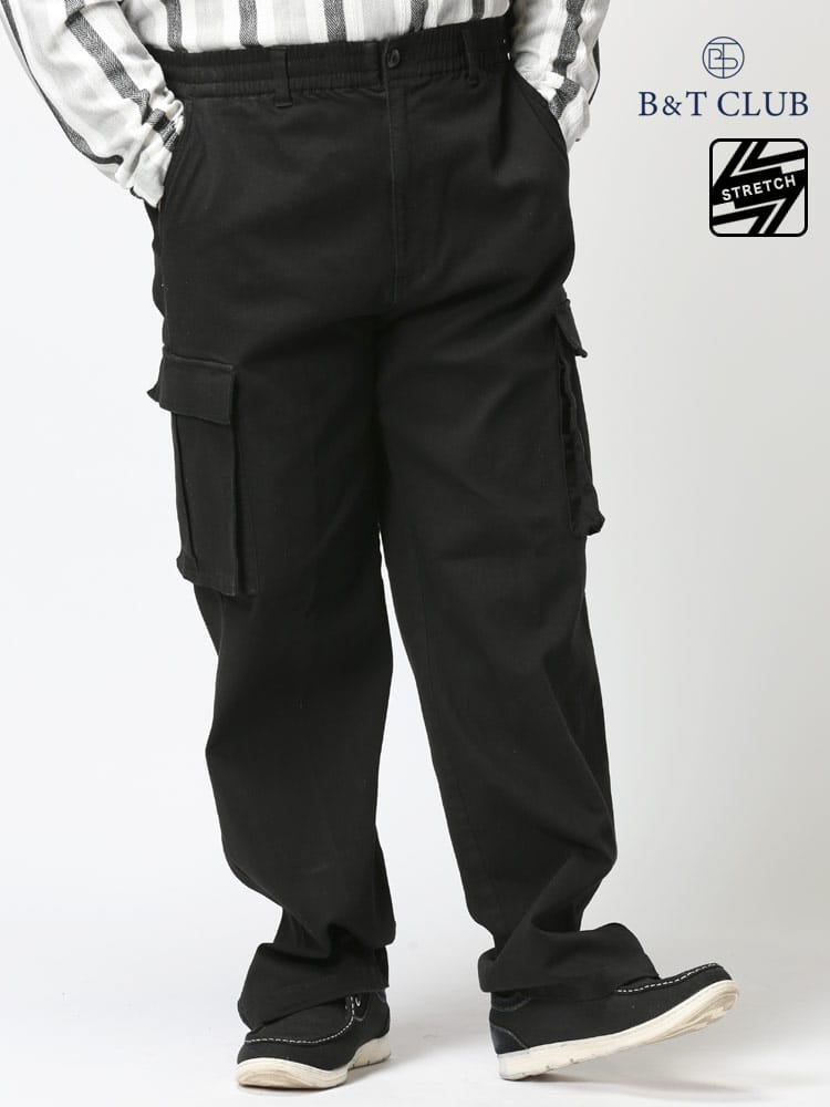 在庫処分 返品交換不可 大きいサイズ メンズ B＆T CLUB (ビーアンドティークラブ) スーパーストレッチ ウエストゴム デニム イージー カーゴパンツ