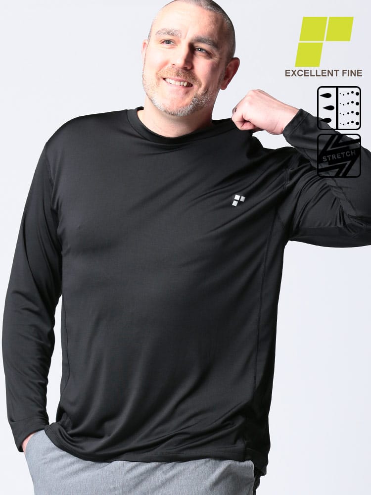 大きいサイズ メンズ EXCELLENT FINE (エクセレントファイン) ストレッチ ドライ ベア天竺 クルーネック 長袖 Tシャツ