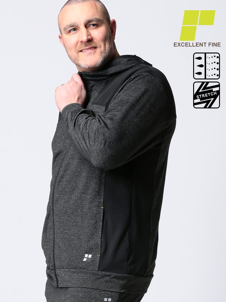 大きいサイズ メンズ EXCELLENT FINE (エクセレントファイン) ストレッチ ドライ フード ベアジャージ 切り替え フルジップ ジャケット