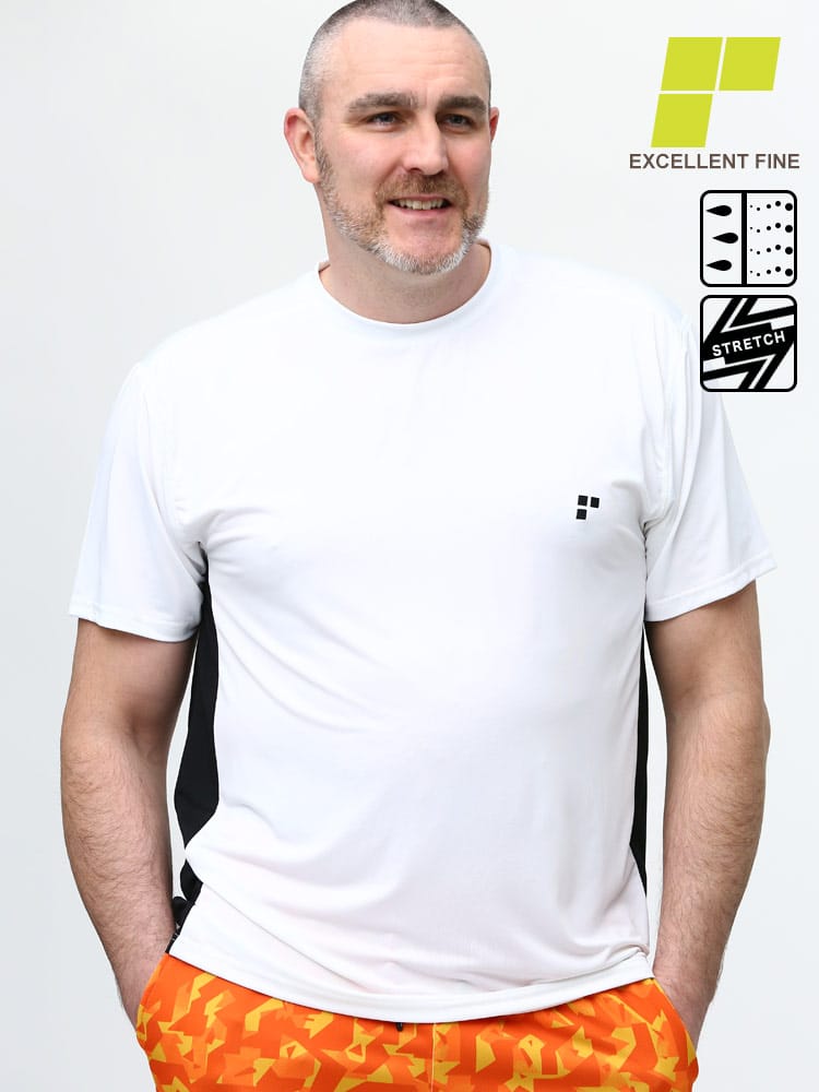 大きいサイズ メンズ EXCELLENT FINE (エクセレントファイン) ストレッチ UVカット ドライ ベア天竺 クルーネック 半袖 Tシャツ