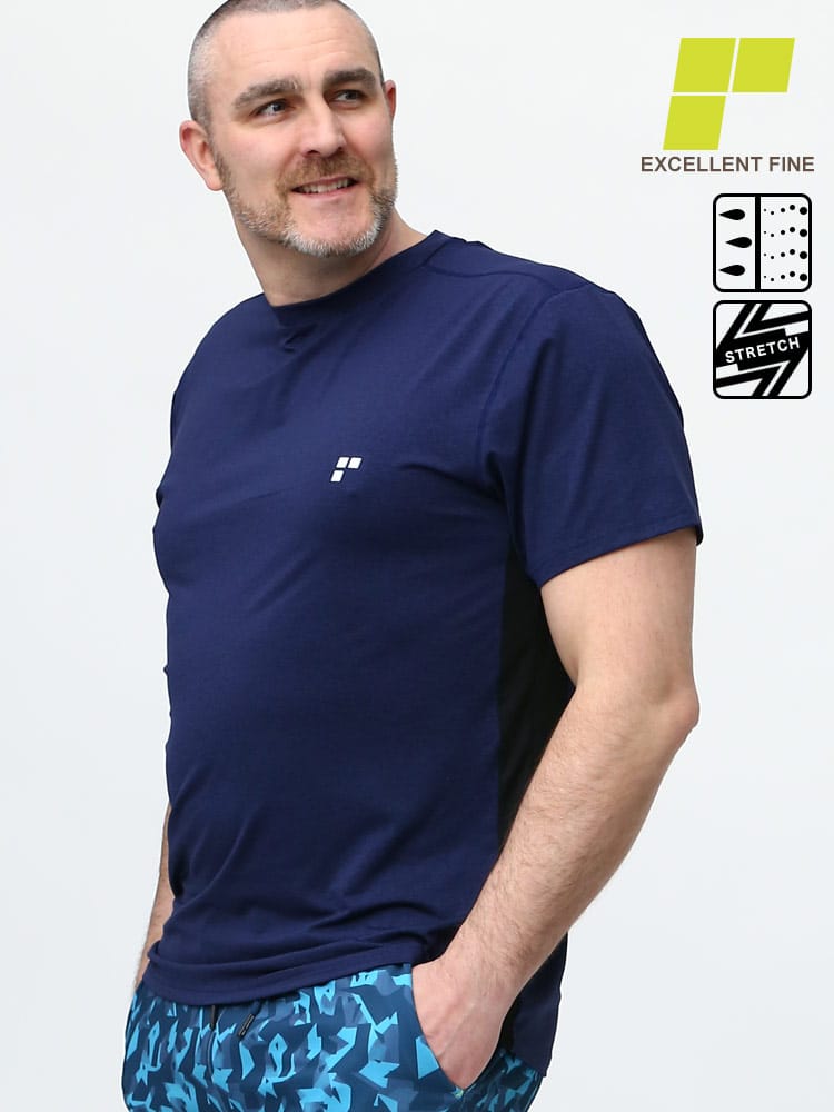 大きいサイズ メンズ EXCELLENT FINE (エクセレントファイン) ストレッチ UVカット ドライ ベア天竺 クルーネック 半袖 Tシャツ