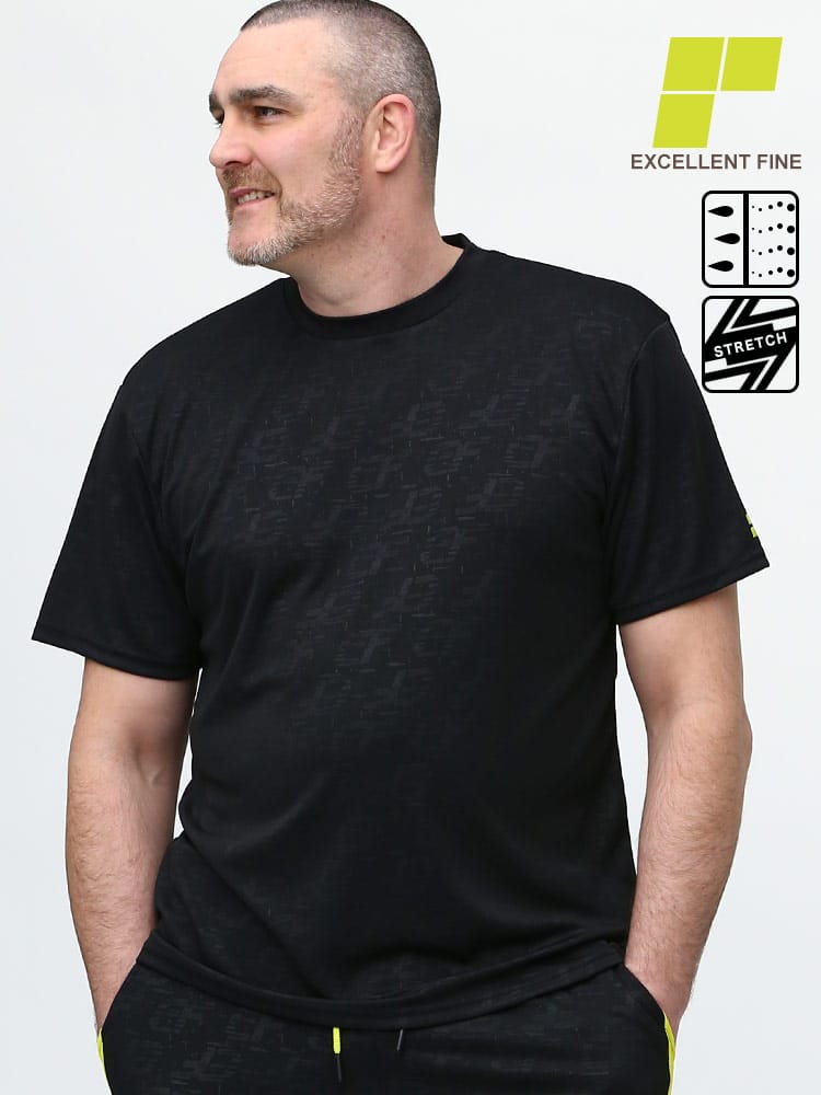 大きいサイズ メンズ EXCELLENT FINE (エクセレントファイン) ストレッチ ドライ 軽量 ハニカムエンボス クルーネック 半袖 Tシャツ