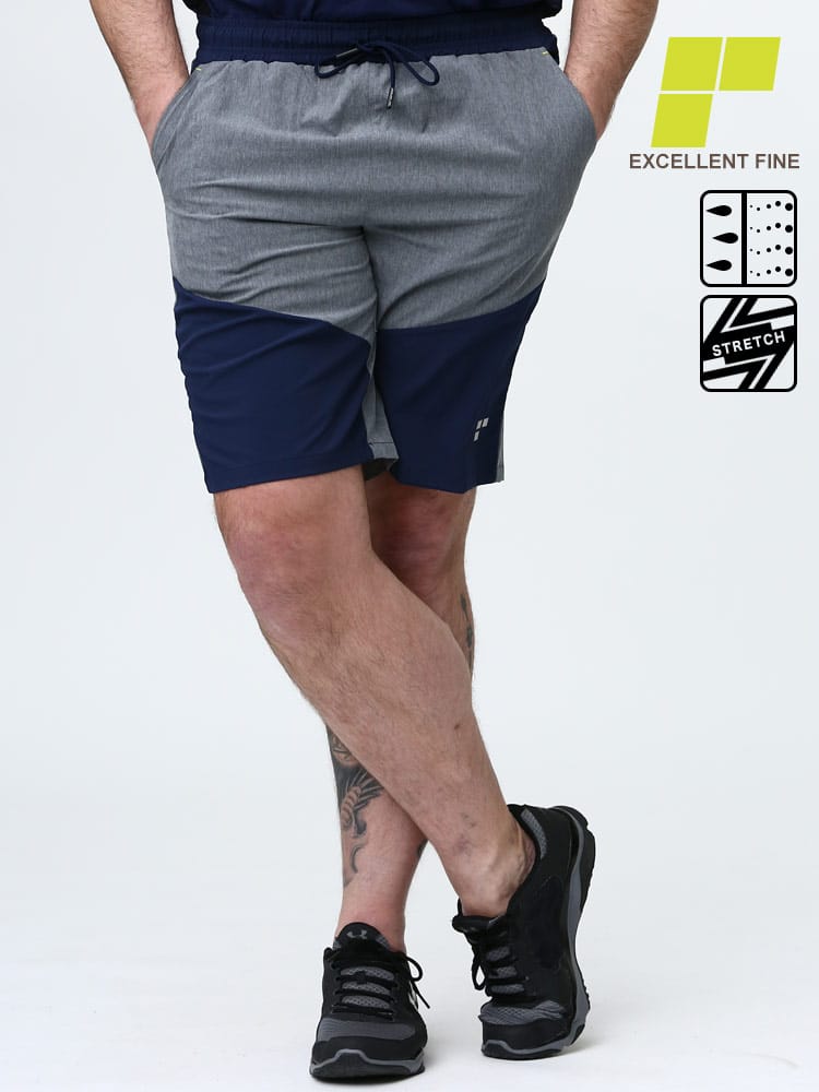 大きいサイズ メンズ EXCELLENT FINE (エクセレントファイン) ストレッチ UVカット ドライ 軽量 クロス切り替え 前閉じ ショートパンツ