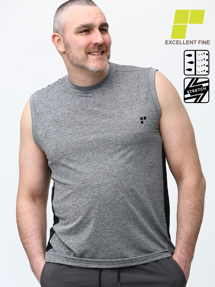 大きいサイズ メンズ EXCELLENT FINE (エクセレントファイン) ストレッチ UVカット ドライ ベア天竺 カチオン ノースリーブ Tシャツ