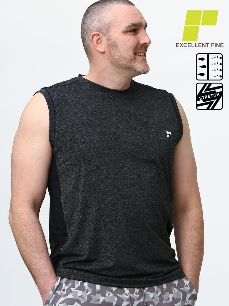 大きいサイズ メンズ EXCELLENT FINE (エクセレントファイン) ストレッチ UVカット ドライ ベア天竺 カチオン ノースリーブ Tシャツ