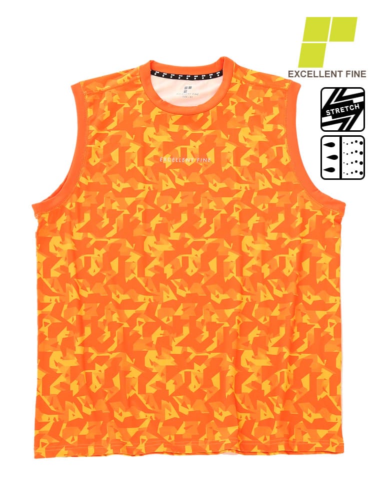 大きいサイズ メンズ EXCELLENT FINE (エクセレントファイン) ベア天竺 総柄 クルーネック ノースリーブ Tシャツ