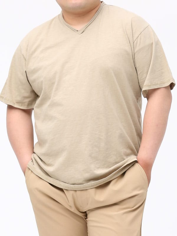 大きいサイズ メンズ B＆T CLUB (ビーアンドティークラブ) スラブ 天竺 無地 ロールVネック 半袖 Tシャツ