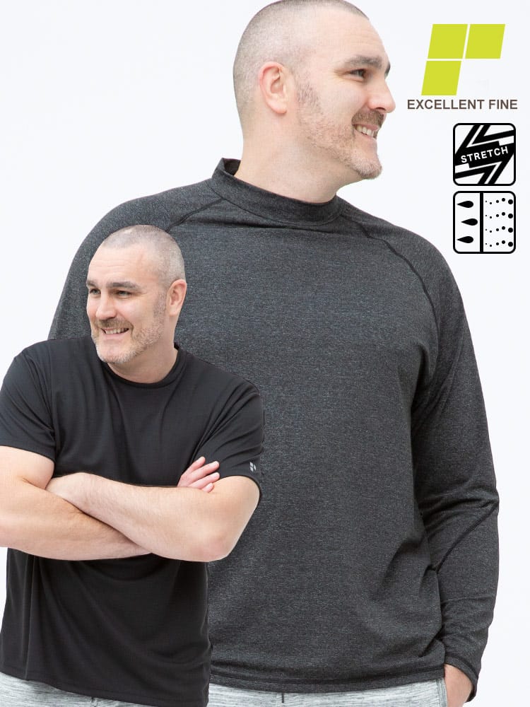 大きいサイズ メンズ EXCELLENT FINE (エクセレントファイン) ストレッチ UVカット ドライ ハニカムメッシュ 半袖 Tシャツ 天竺 長袖 Tシャツ アンサンブル