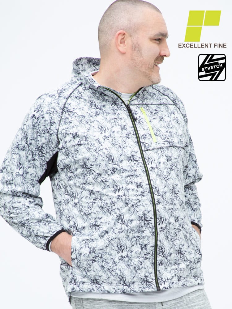 大きいサイズ メンズ EXCELLENT FINE (エクセレントファイン) ストレッチ 防風 UVカット 総柄 フルジップ ジャケット