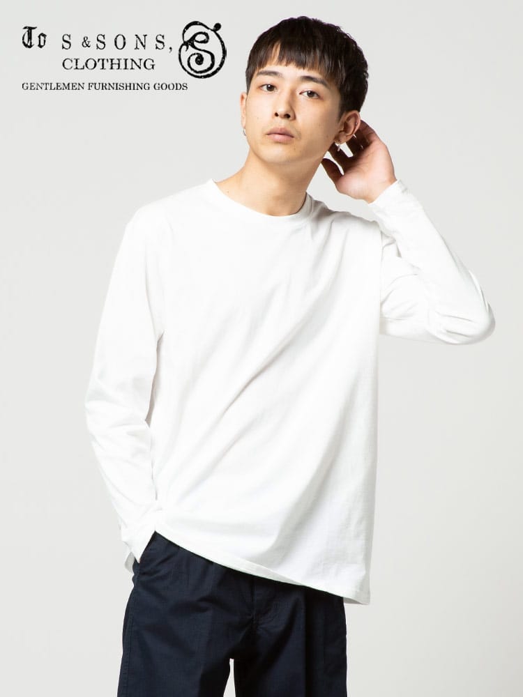 S＆SONS (エスアンドサンズ) 汗染み軽減 無地 クルーネック 長袖 Tシャツ
