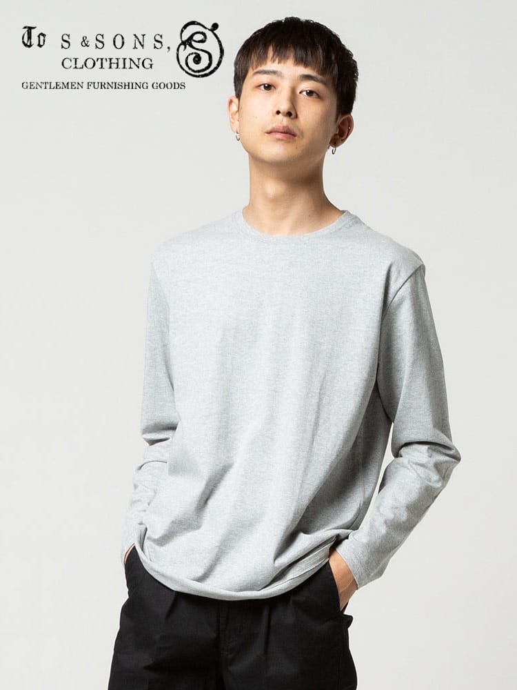 S＆SONS (エスアンドサンズ) 汗染み軽減 無地 クルーネック 長袖 Tシャツ